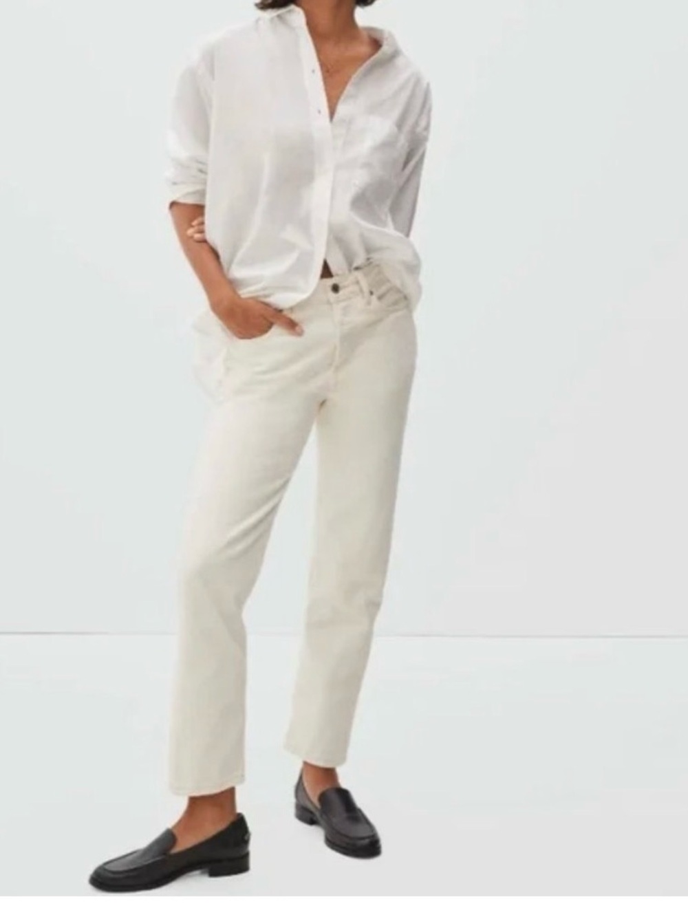 Everlane The Rigid Slouch Jean Organic Cotton Straight Leg Jean Ecru Color NWT